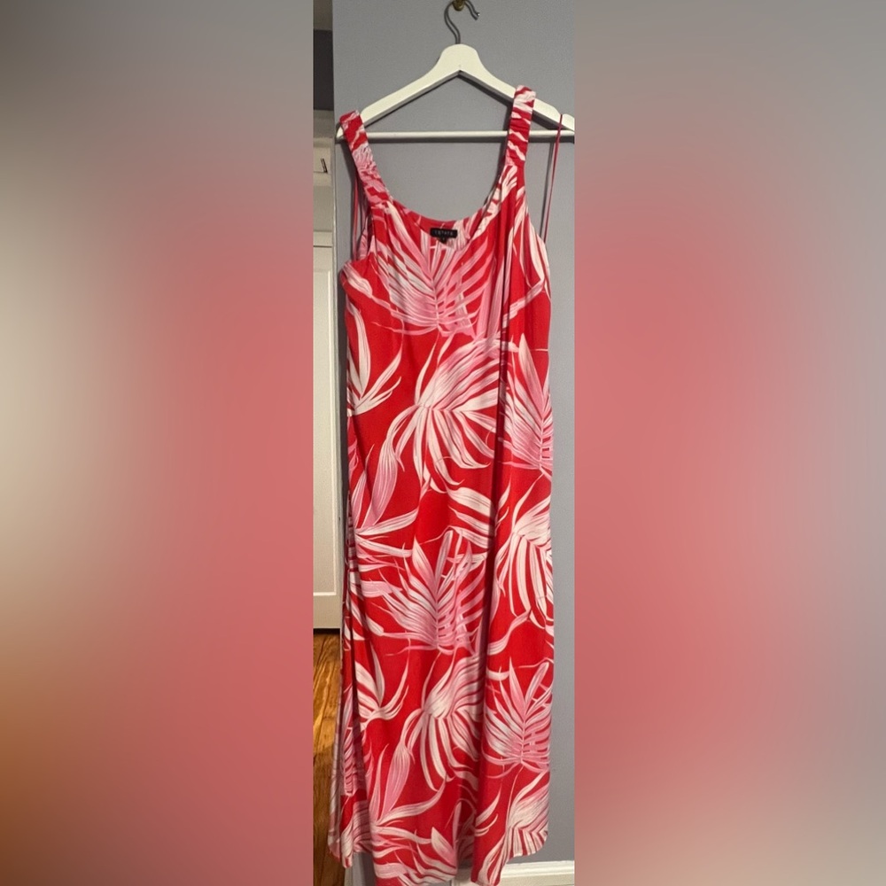 1. State Coral and White Leaf Maxi Dress
